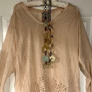 Johnny Was Blouse Womens Embroidered Eyelet Tunic Top Peachy Orange Size Medium